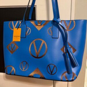 Valentino By Mario Valentino Soho Magnus Leather Tote Blue Made in Italy